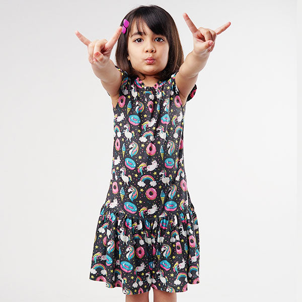 Unicorn And Rainbow Pattern Girl Dress TheWarehouse